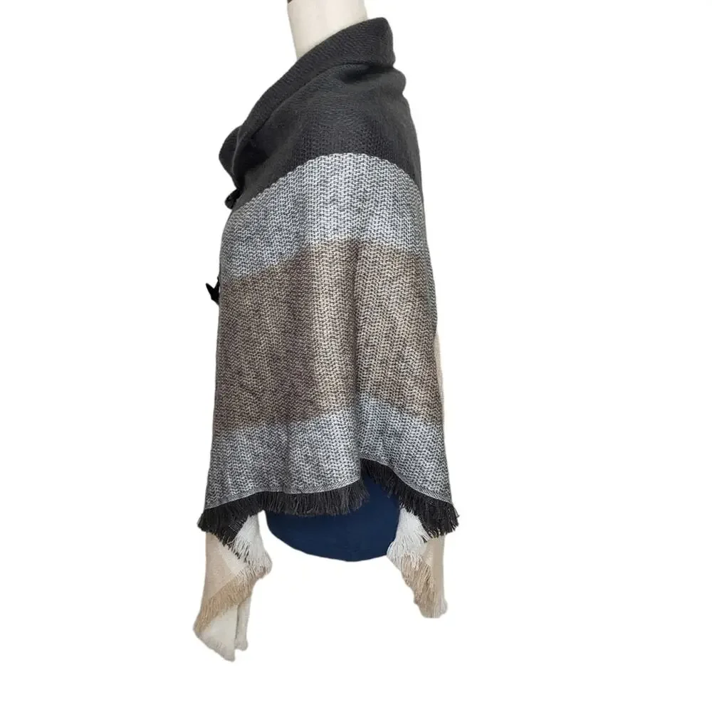 Knit Poncho Wrap with Two Button Closure